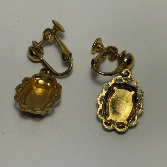 Vintage Eastern Star Masonic Screw Back Dangle Earrings Gold Tone Enamel Women - Picture 5 of 8